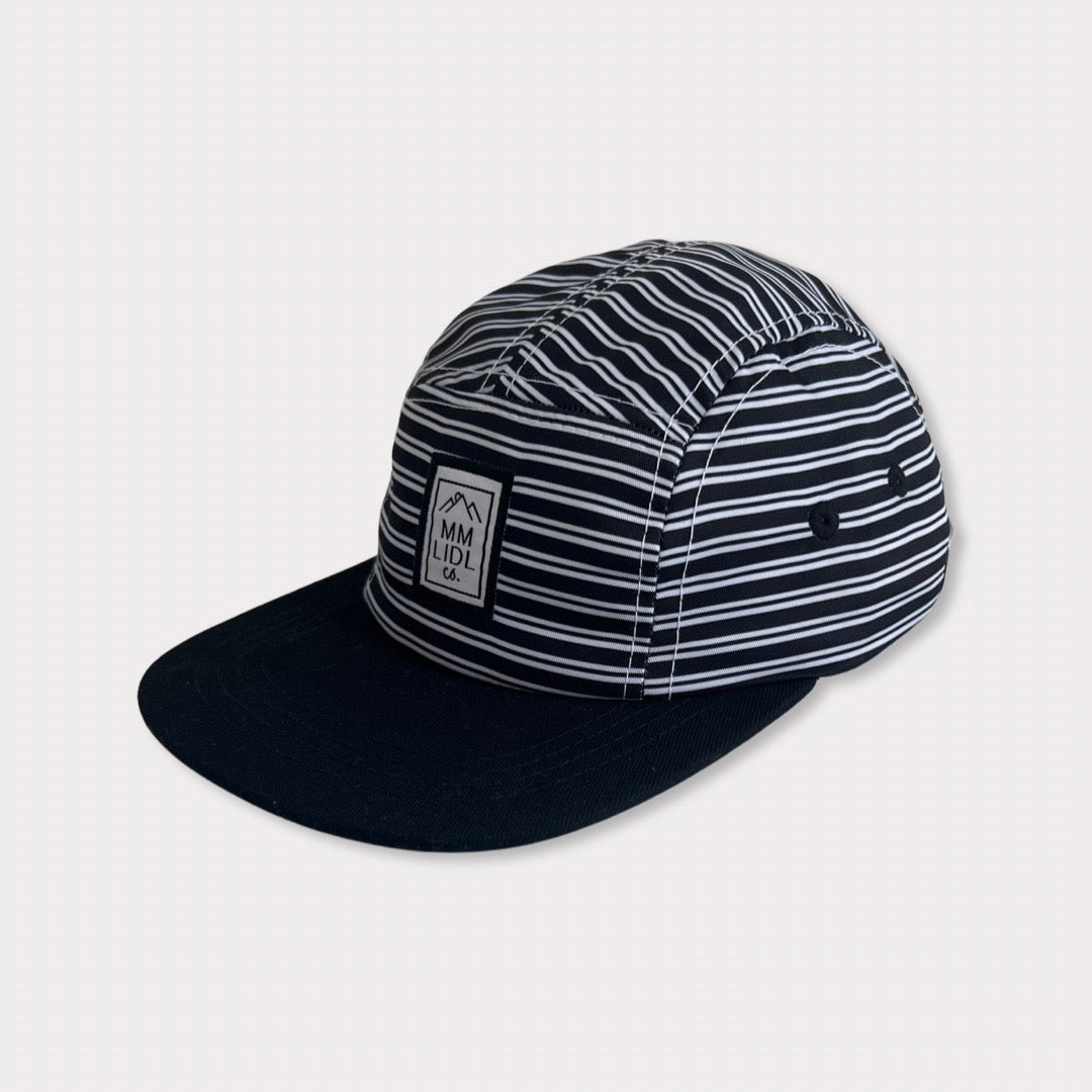 Black & White Striped Kids & Infant Hat with Black Brim Angle