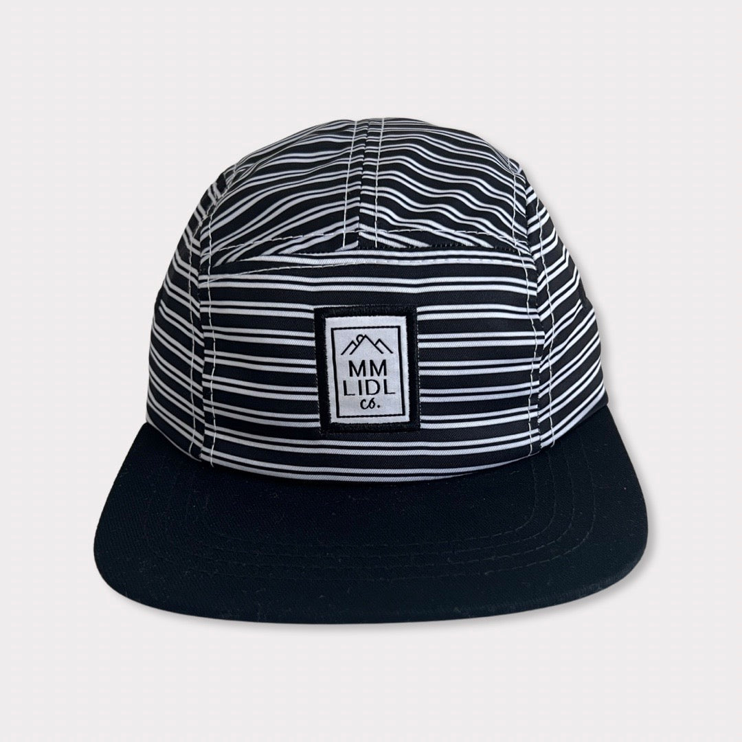 Black & White Striped Kids & Infant Hat with Black Brim Front