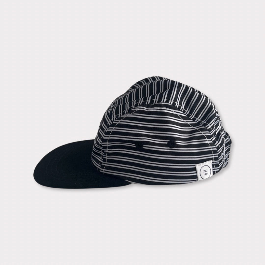 Black & White Striped Kids & Infant Hat with Black Brim Side