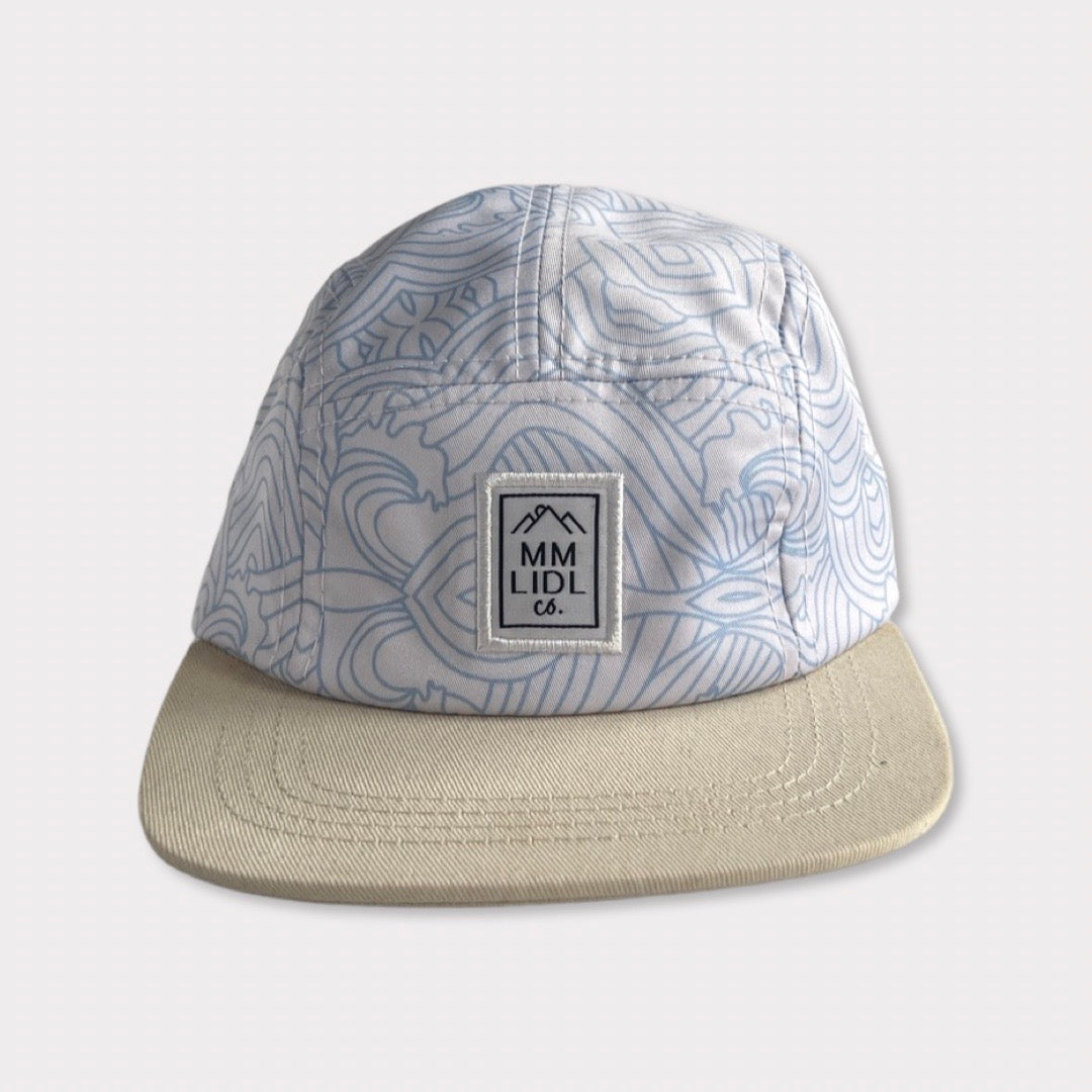 Blue Wave Print Kids & Infant Hat with Tan Brim Front