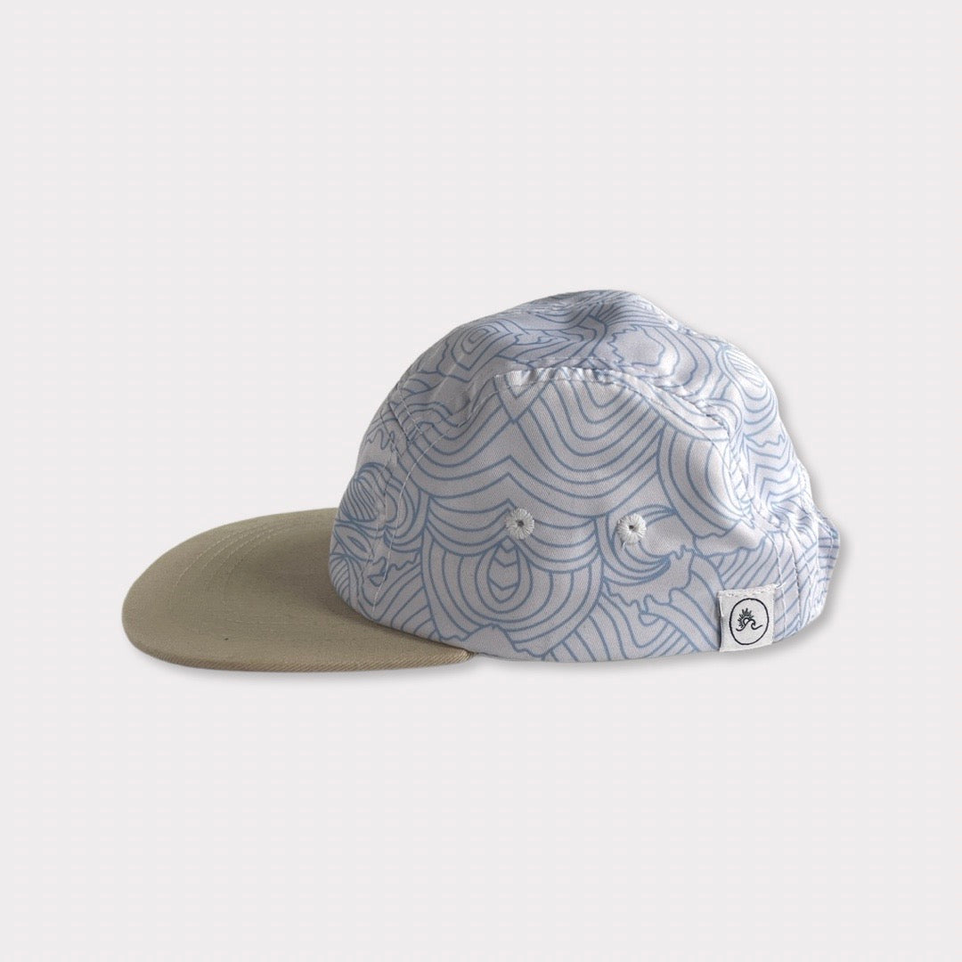 Blue Wave Print Kids & Infant Hat with Tan Brim Side