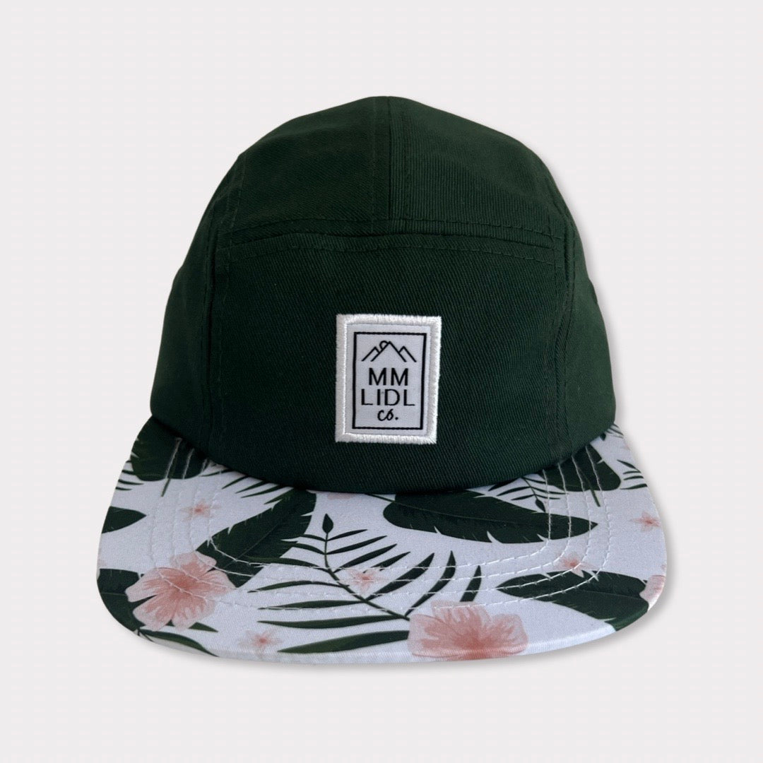 Forest Green Kids & Infant Hat with Floral Brim Front