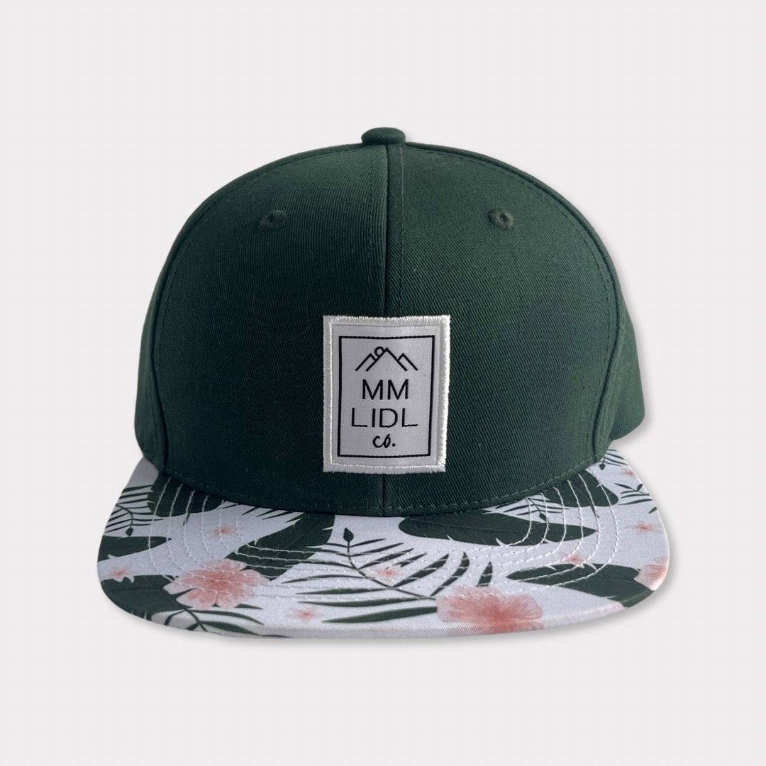 Forest Green Adult Hat with Floral Brim Front