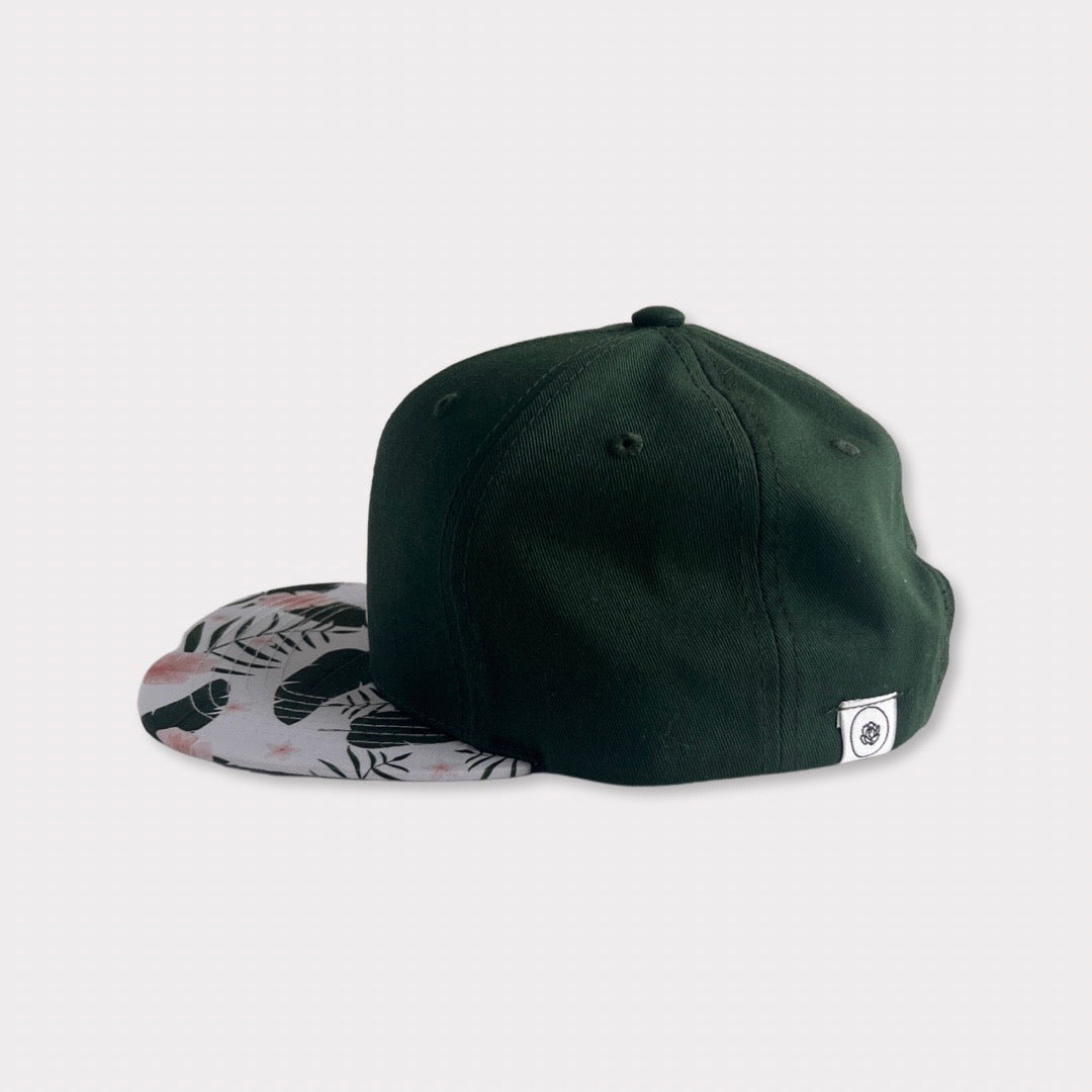 Forest Green Adult Hat with Floral Brim Side