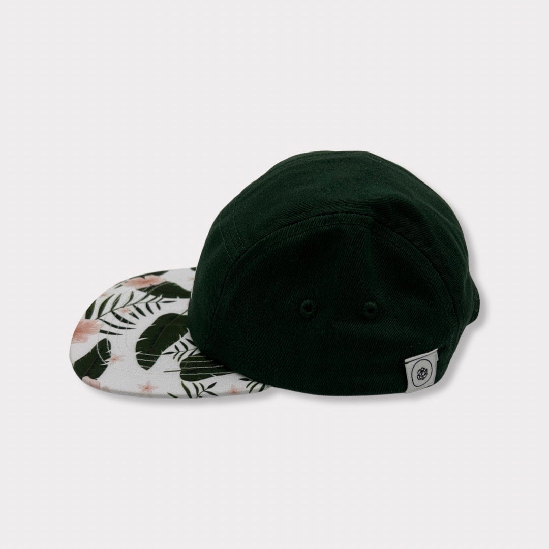 Forest Green Kids & Infant Hat with Floral Brim Side