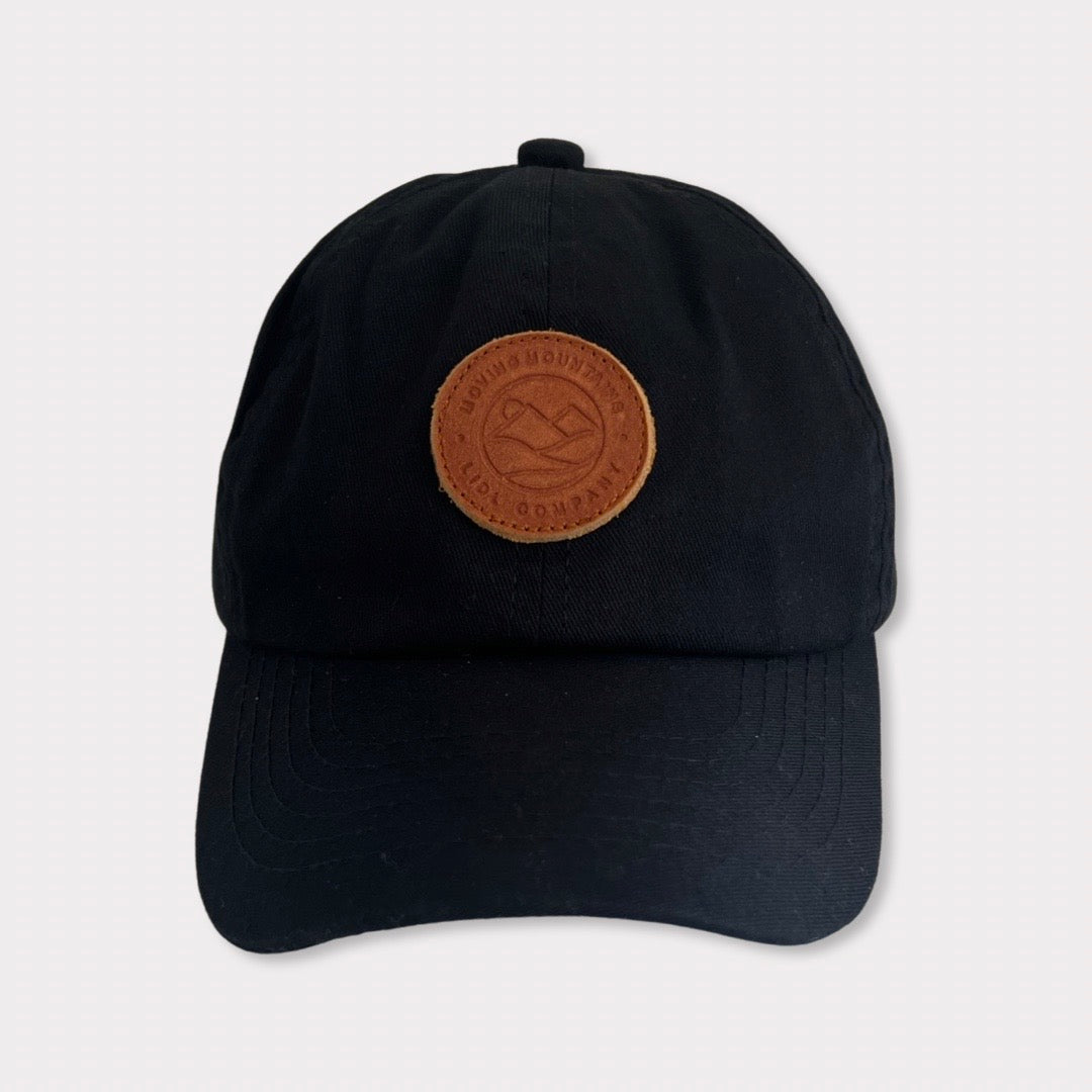 Recycled Collection Black Kids and Adult Baseball Hat with Leather Patch Front