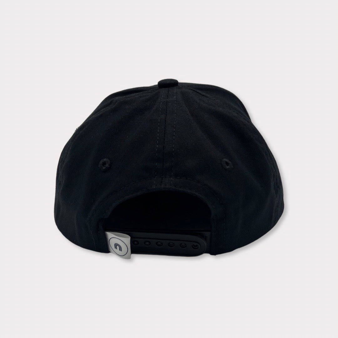 Recycled Collection Black Kids and Adult Flatbill Hat with Leather Patch Back