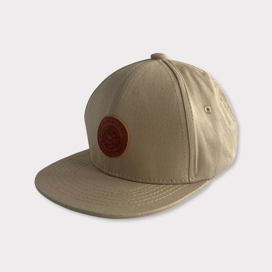 Recycled Collection Tan Kids Flatbill with Leather Patch Angle