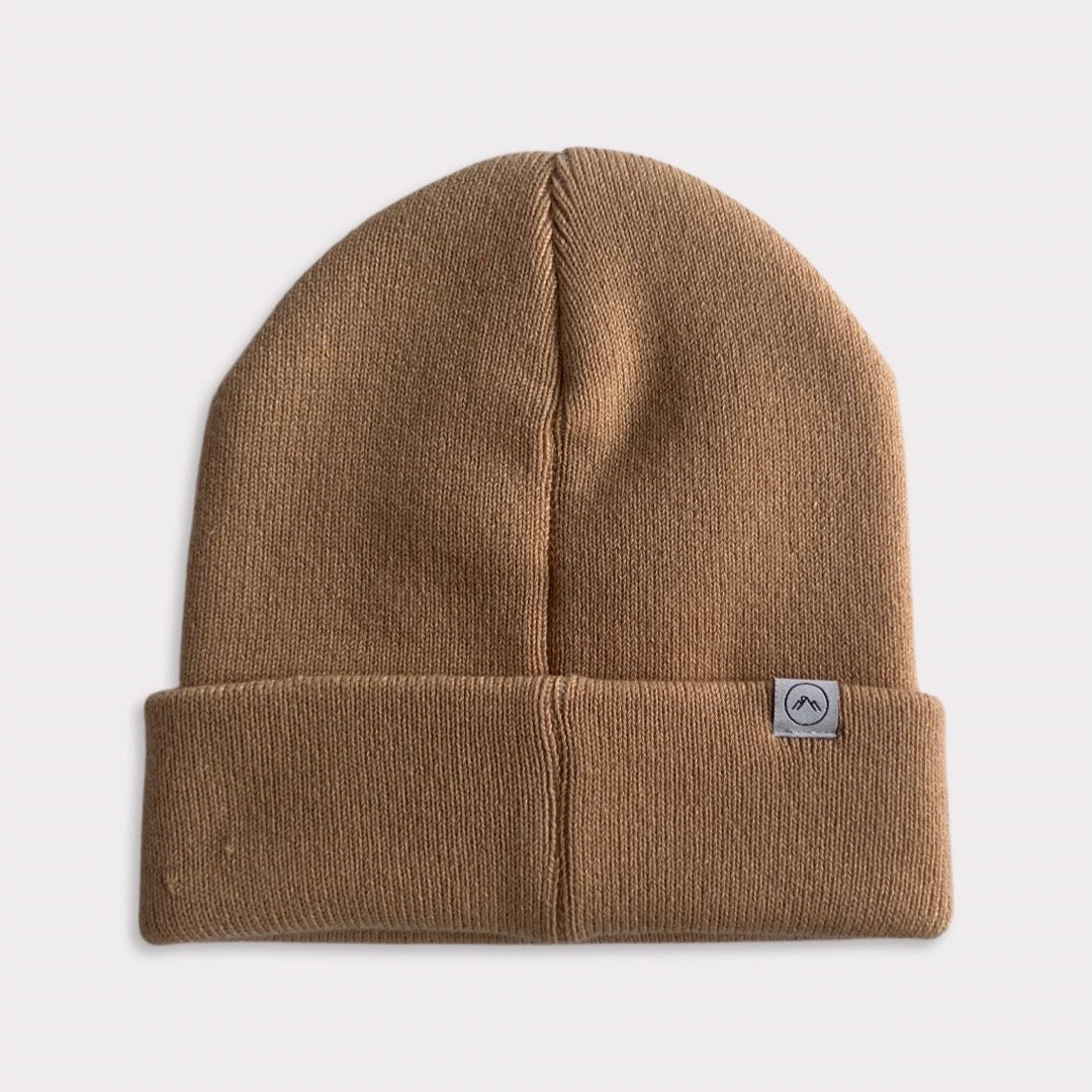 Soft 100% Recycled Polyester Carmel Tan Kids Beanie Back